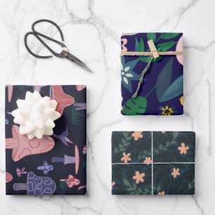 Pilze und Blumenwrapping Paper-Set mit drei Buchst Geschenkpapier Set