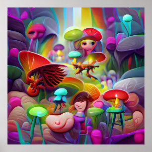 Pilze und Feen Cartoon-Kunstwerk-Poster Poster