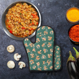 Pilze und grüne Grüntöne Ofenhandschuh & Topflappen-Set