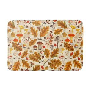 Pilze und Herbstflora auf Sahne Badematte
