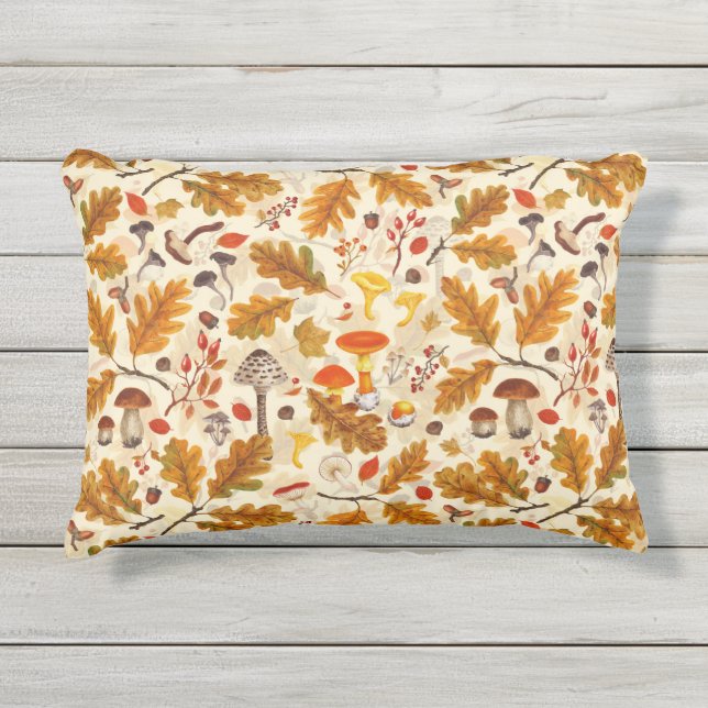 Pilze und Herbstflora auf Sahne Kissen Für Draußen (Vorderseite)