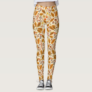 Pilze und Herbstflora auf Sahne Leggings