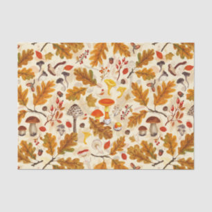 Pilze und Herbstflora auf Sahne Seidenpapier
