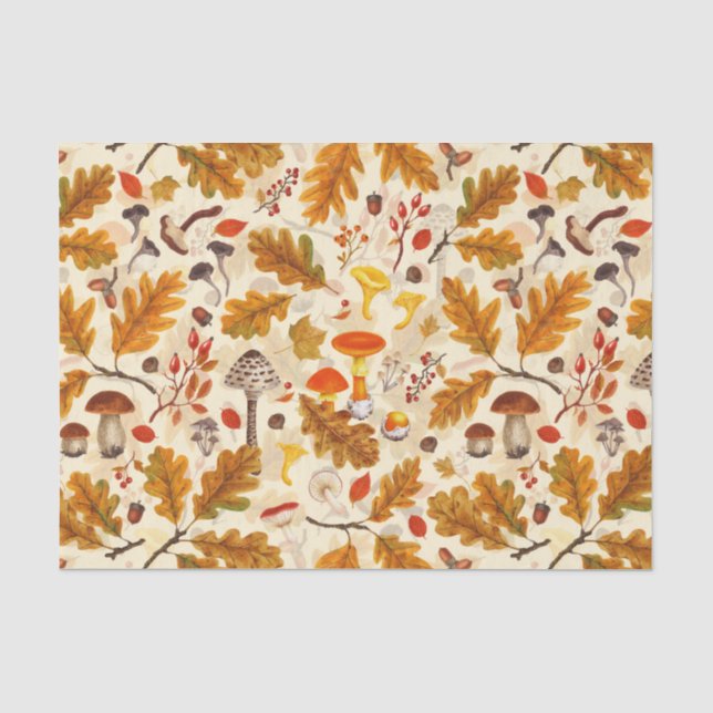 Pilze und Herbstflora auf Sahne Seidenpapier (Vorderseite)