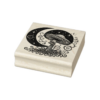Pilze und Mond-Kautschuk-Briefmarke Gummistempel