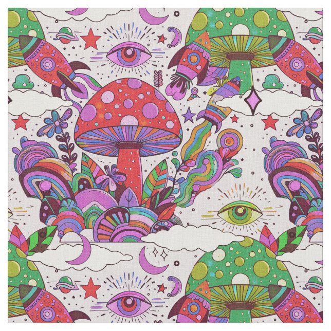 Pilze und Raketenschiffe Stoff (Nahaufnahme)