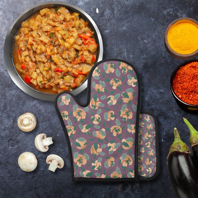 Pilze und weiche Grüntöne lila Ofenhandschuh & Topflappen-Set (Von Creator hochgeladen)