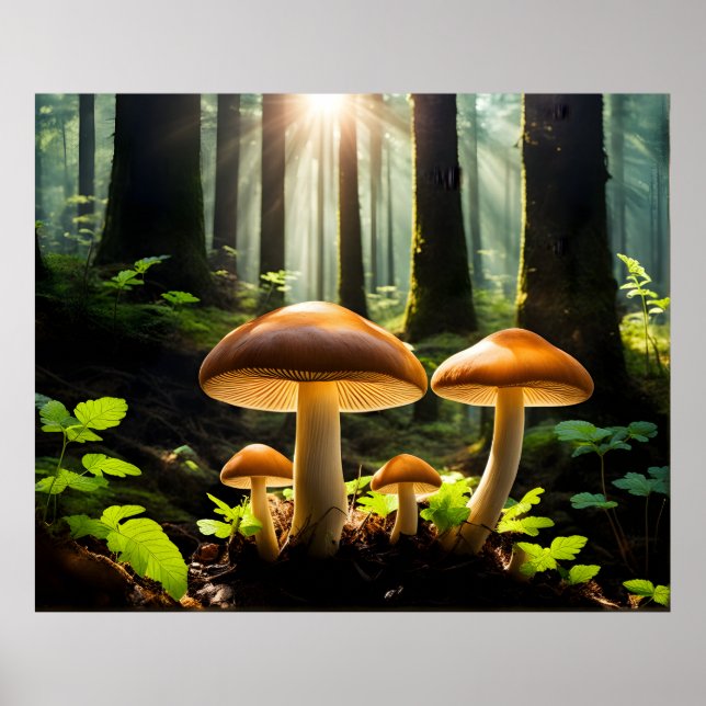 Pilze wachsen im Wald Poster (Vorne)