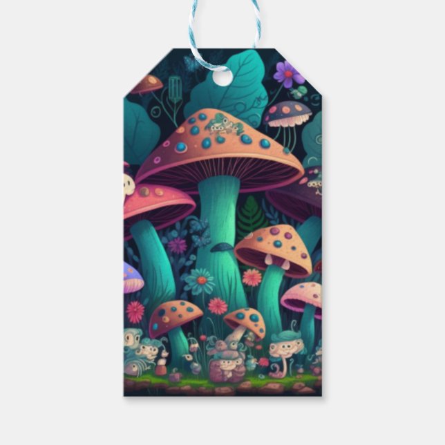 Pilzelfen im Feld Geschenkanhänger (Vorderseite)