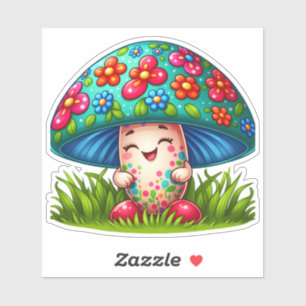 Pilzfigur mit Blume und Gras Aufkleber