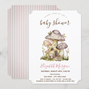 Pilzhäuser rosa Streifen Baby Shower Einladung