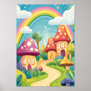 Pilzhäuser und Regenbogen 13 Poster
