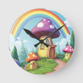 Pilzhäuser und Regenbogen 14 Runde Wanduhr