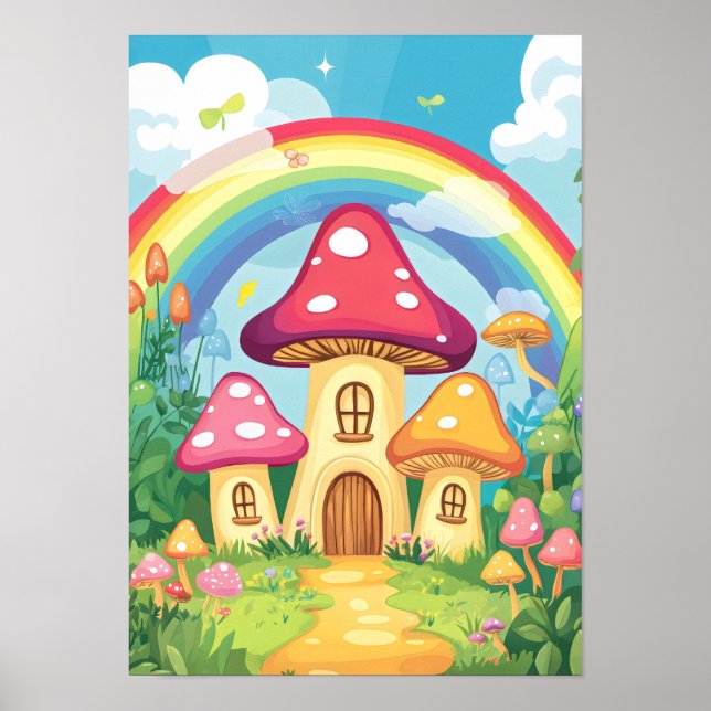 Pilzhäuser und Regenbogen 16 Poster (Vorne)