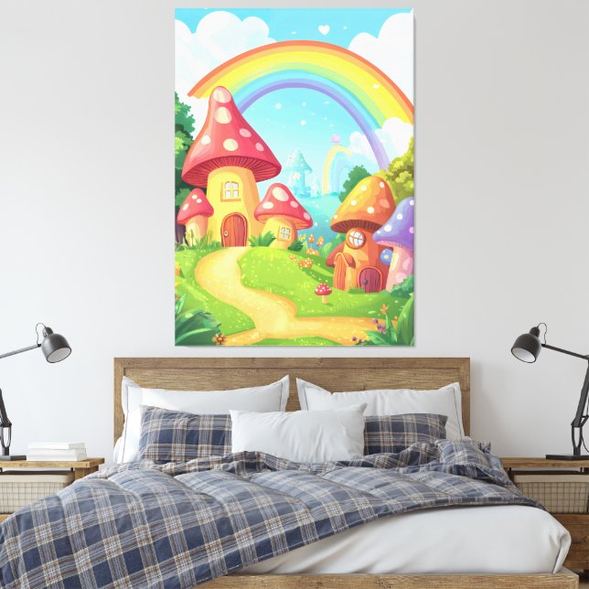 Pilzhäuser und Regenbogen Leinwanddruck (Insitu (Schlafzimmer))