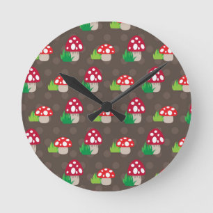 Pilzkindermuster Runde Wanduhr