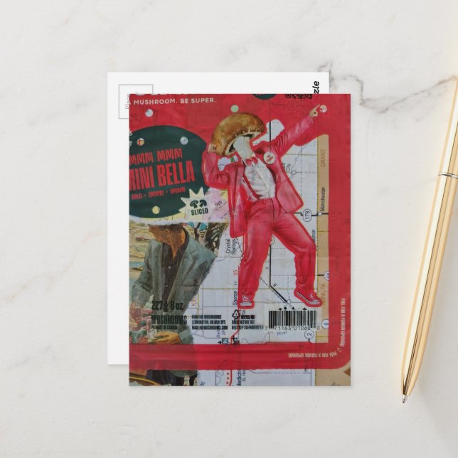Pilzmann und Karte mit Retro-Bildern Collage (Vorderseite/Rückseite Beispiel)