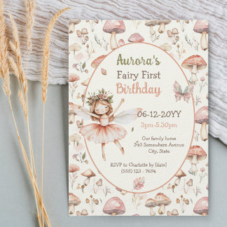 Pilzpilz Aquarell Fairy Erster Geburtstag Einladung