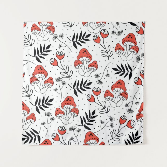 Pilzpilze nahtlos Vintages Wiederholmuster. Li Wandteppich (Vorderseite)