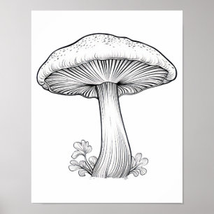 Pilzskizze Bleistiftzeichnung, Cartoon, Baum Poster