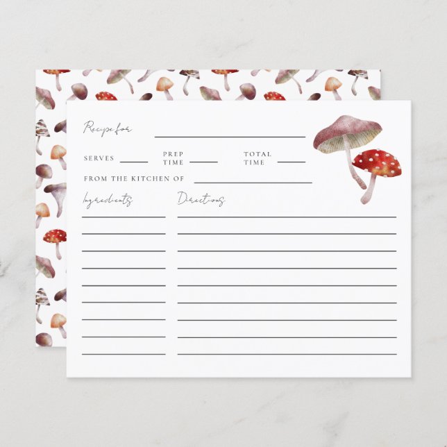 Pilzwald-Brautparty Rezept-Karte (Vorne/Hinten)