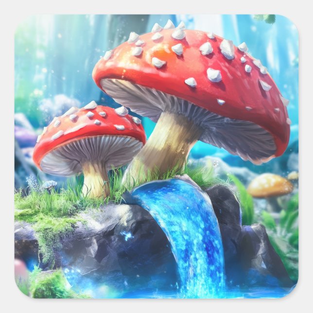 Pilzwald Quadratischer Aufkleber (Vorderseite)