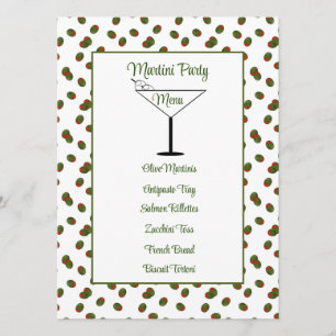 Pimento Olives Martini Party Menükarte