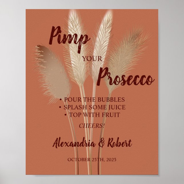 Pimp Ihr Prosecco Pampas Grass Wedding Sign Poster (Vorne)