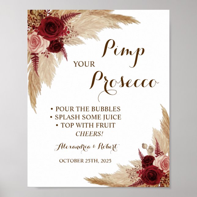 Pimp Ihre Prosecco Pampas Grass Wedding Poster (Vorne)