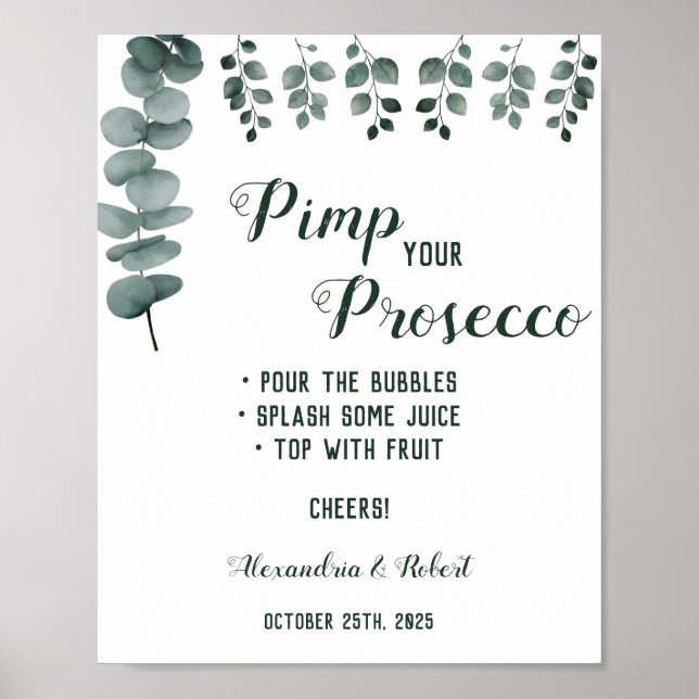 Pimp your Prosecco Greenery Eucalyptus Wedding Poster (Vorne)