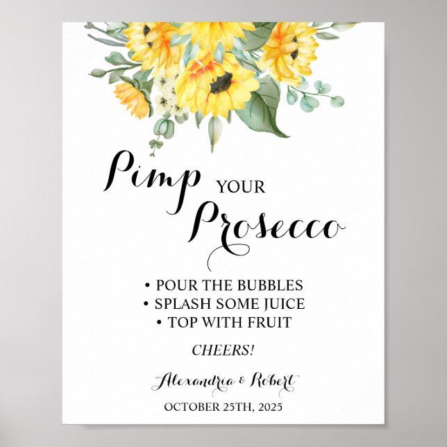 Pimp your Prosecco Sonnenblumen Grüne Hochzeit Poster (Vorne)