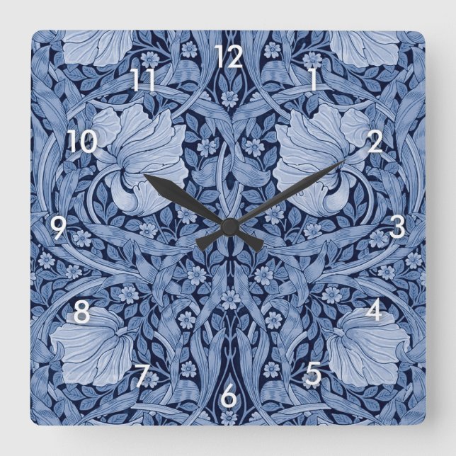 Pimpernel Blue Monotone, William Morris Quadratische Wanduhr (Vorderseite)