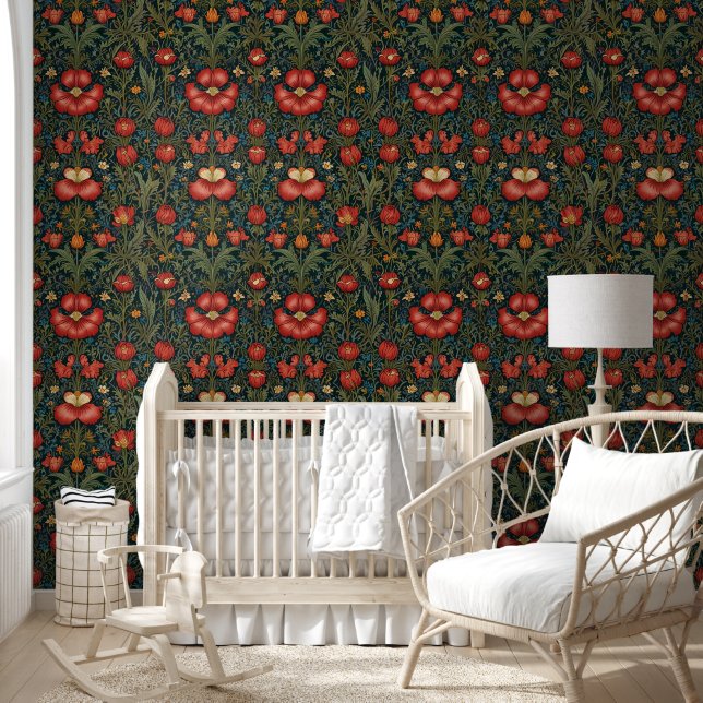 Pimpernel Red Green Pattern William Morris Style Tapete (Kinder)