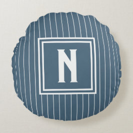 Pin Stripe - Navy + White Rundes Kissen