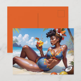 Pin-up am Strand Postkarte