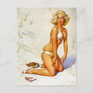 Pin-Up am Strand Postkarte