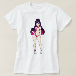 Pin-Up-Anime-Mädchen im rosa Bikini mit Ausschnitt T-Shirt