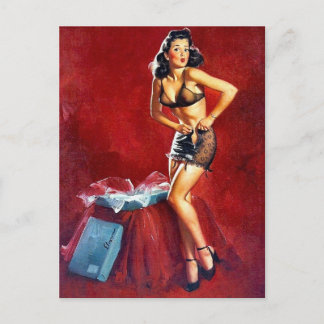 Pin-Up beim Ankleiden Postkarte
