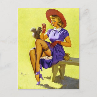 Pin-Up beim Füttern eines Eichhörnchens Postkarte