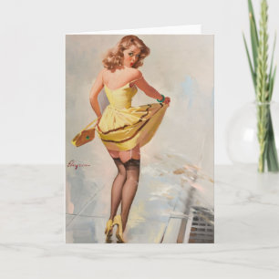 Pin-Up-Girl am Regentag Karte