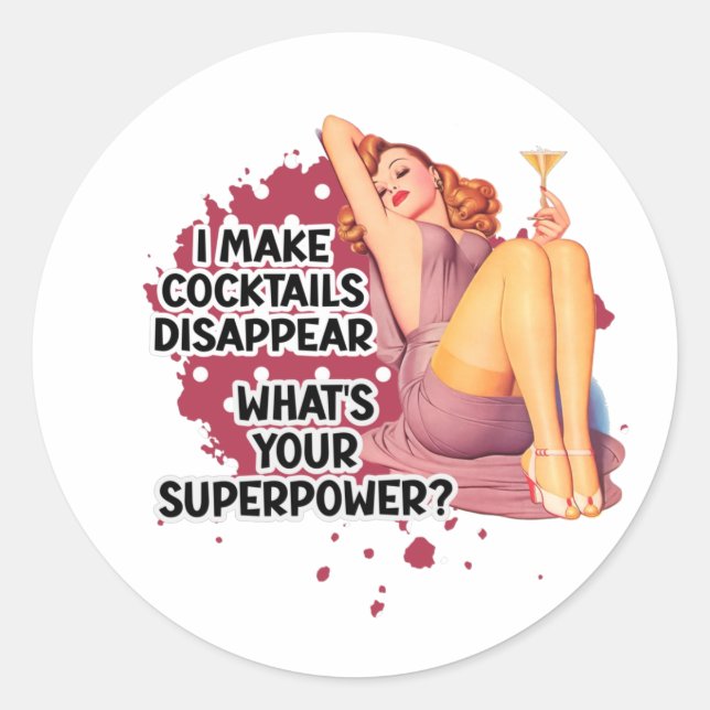Pin-up Girl Drinking Retro Housewife Humor Runder Aufkleber (Vorderseite)