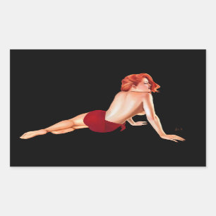 Pin-up-Girl, rote Leidenschaft (Sticker) Rechteckiger Aufkleber