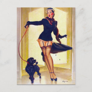 Pin-Up mit Pudel Postkarte