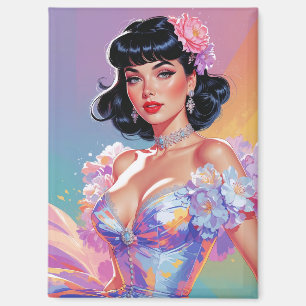 Pin-Up mit schwarzen Haaren und Pony - Florale Ele Magnet