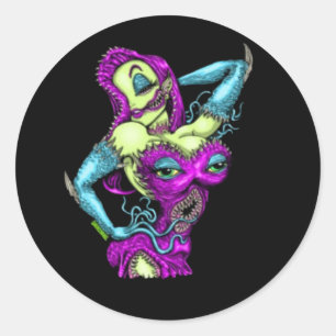 Pin-Up Monster Runder Aufkleber