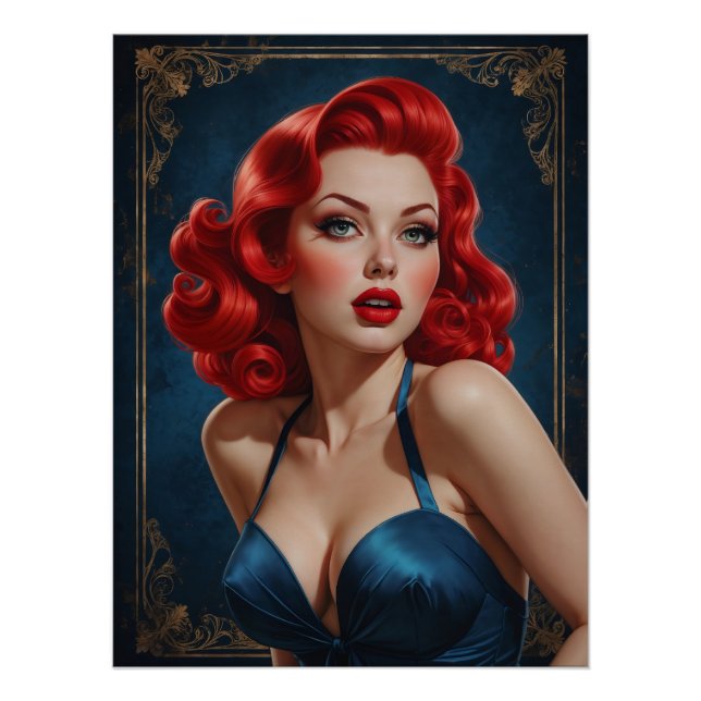 Pin-up Rotes Poster inspiriert von Art Deco (Vorderseite)