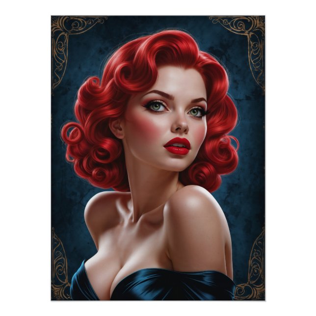 Pin-up Rotes Poster inspiriert von Art Deco (Vorderseite)
