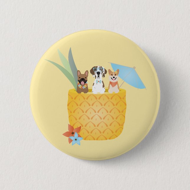 Pina Colada Ananas Hunde Button (Vorderseite)