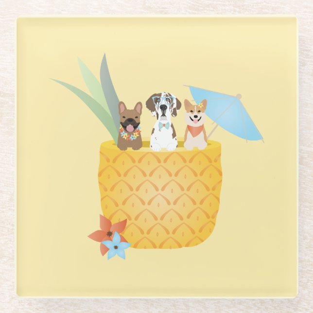 Pina Colada Ananas Hunde Glasuntersetzer (Vorderseite)