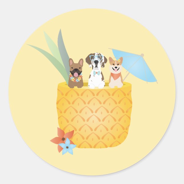 Pina Colada Ananas Hunde Runder Aufkleber (Vorderseite)